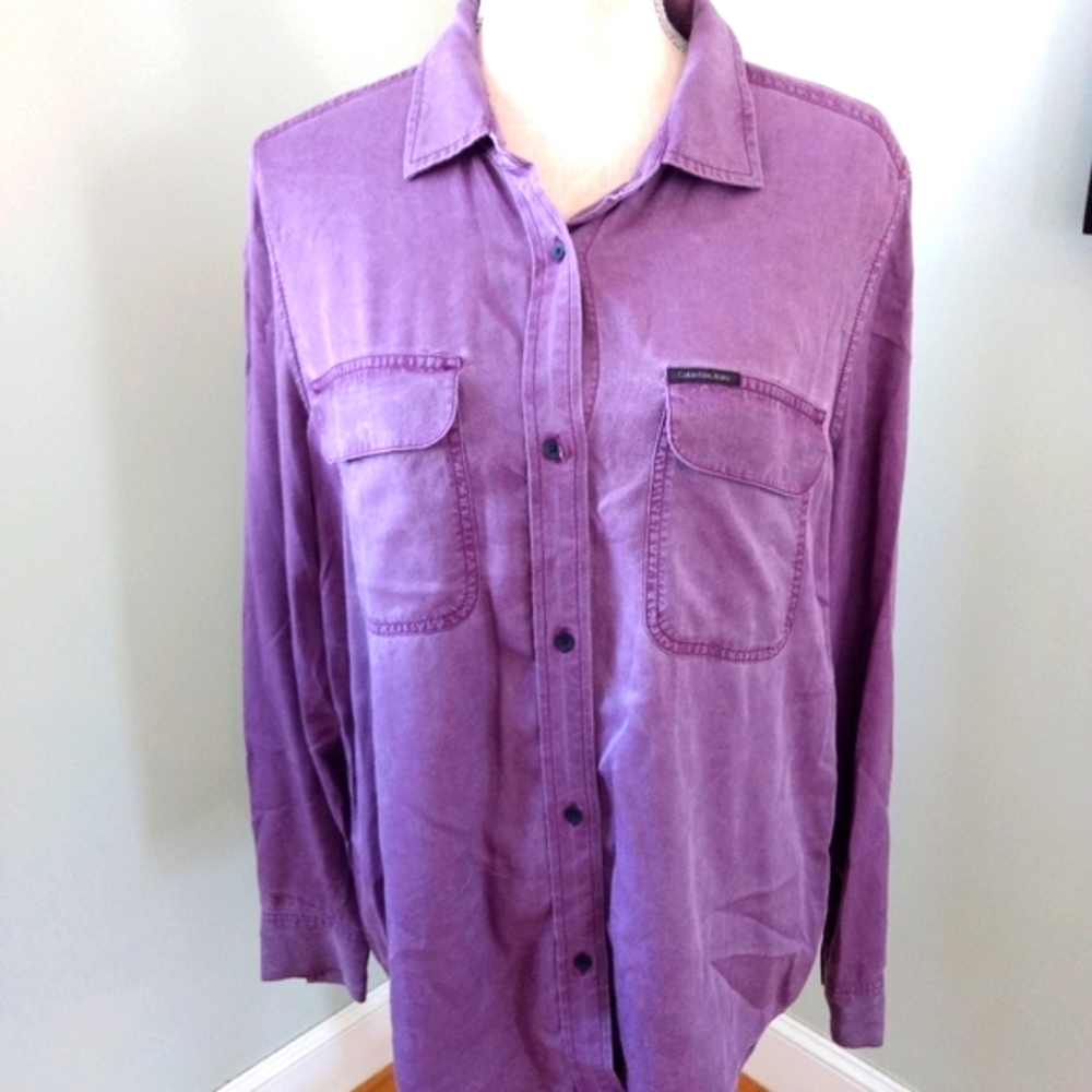 Calvin Klein Button Down Purple Top Medium